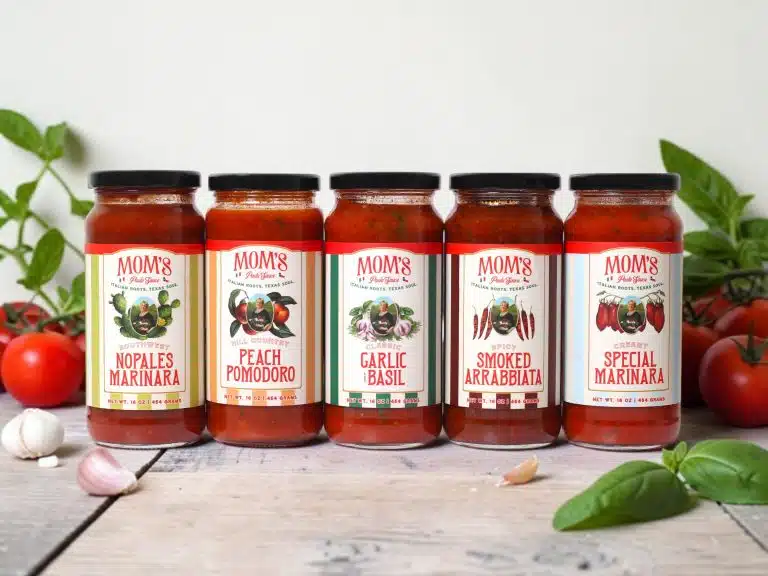 Fischer & Wieser lineup of Mom's brand sauces on a table