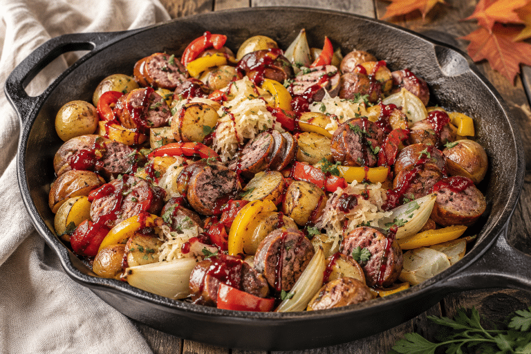 Fredericksburg Oktoberfest Skillet with Raspberry Chipotle Drizzle